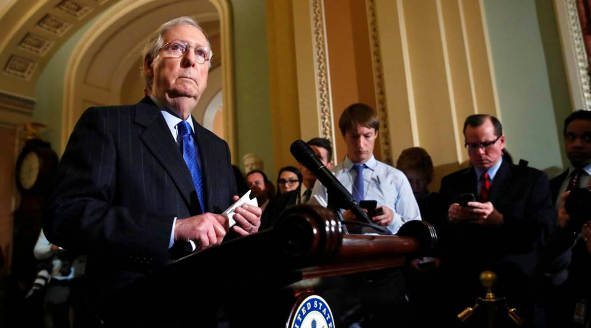 AP-sources-GOP-leader-McConnell-will-vote-to-acquit-Trump.jpg impeachment trial, Donald Trump impeachment trial, Senate Republican leader, GOP Mitch McConnell, Senate impeachment trial, Republican party, us news, world news, indian express world news
