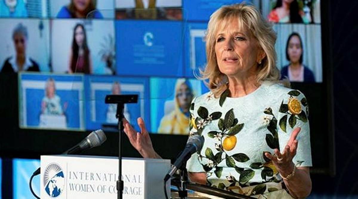 Was-Jill-Biden-inspired-by-Meghan-Markle-to-convert-lifes.jpg Jill Biden and Meghan Markle, Jill Biden fashion, Meghan Markle fashion, Oscar de la Renta dress, Meghan Markle interview, fashion, indian express news