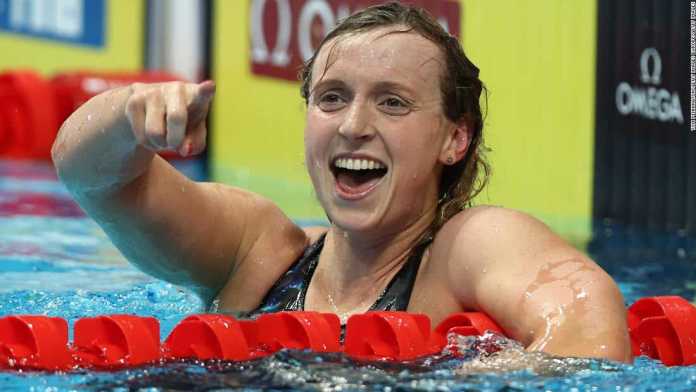Katie Ledecky won the 800m freestyle title at swimming world championships in Budapest