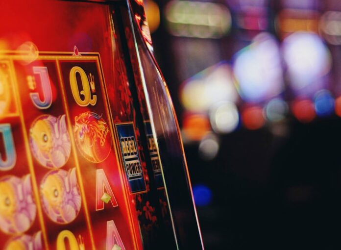 a close up of a slot machine in a casino